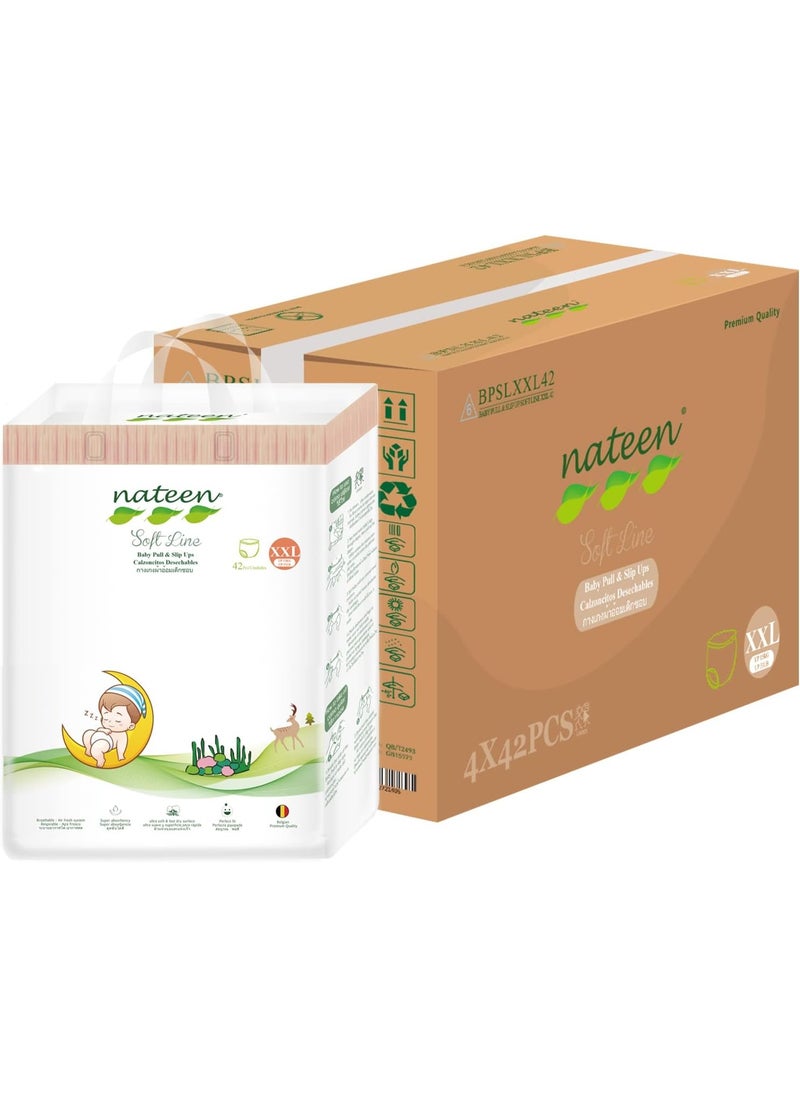 Soft Line Baby Pants Diapers,Size 6 (15+kg),XX-Large,168 Count Diaper Pants,Super Soft and Breathable baby Pull ups. (168 Count)