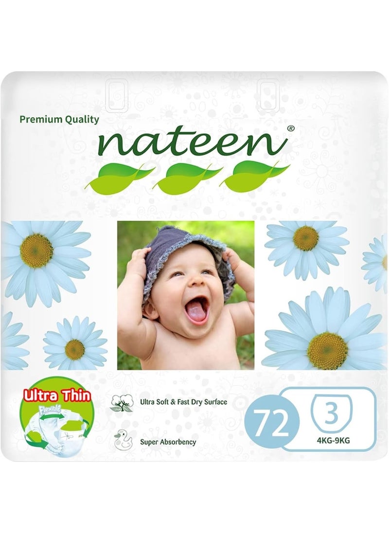 Premium Care Diaper,Size 3 (4-9kg),Medium,72 Count Diapers,Super Absorbent,Breathable Baby Diapers.