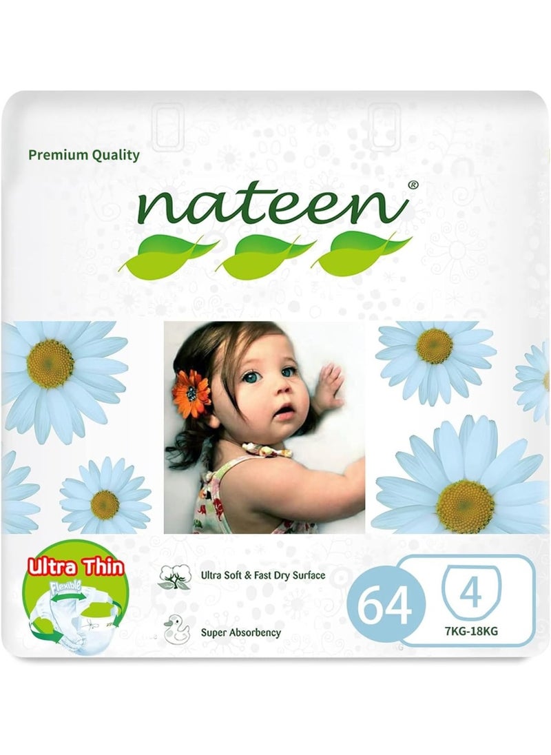 Premium Care Diaper,Size 4 (7-18kg),64 Count Diapers,Large,Super Absorbent,Breathable Baby Diapers.