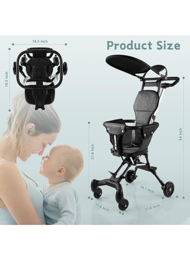 U HOOME Baby Stroller, Portable Travel Stroller for Airplane with Mini Umbrella, Lightweight and Compact Stroller with 360° Two-Way Rotational Seat, Coast Rider Stroller with One Hand Easy Fold (Grey)
