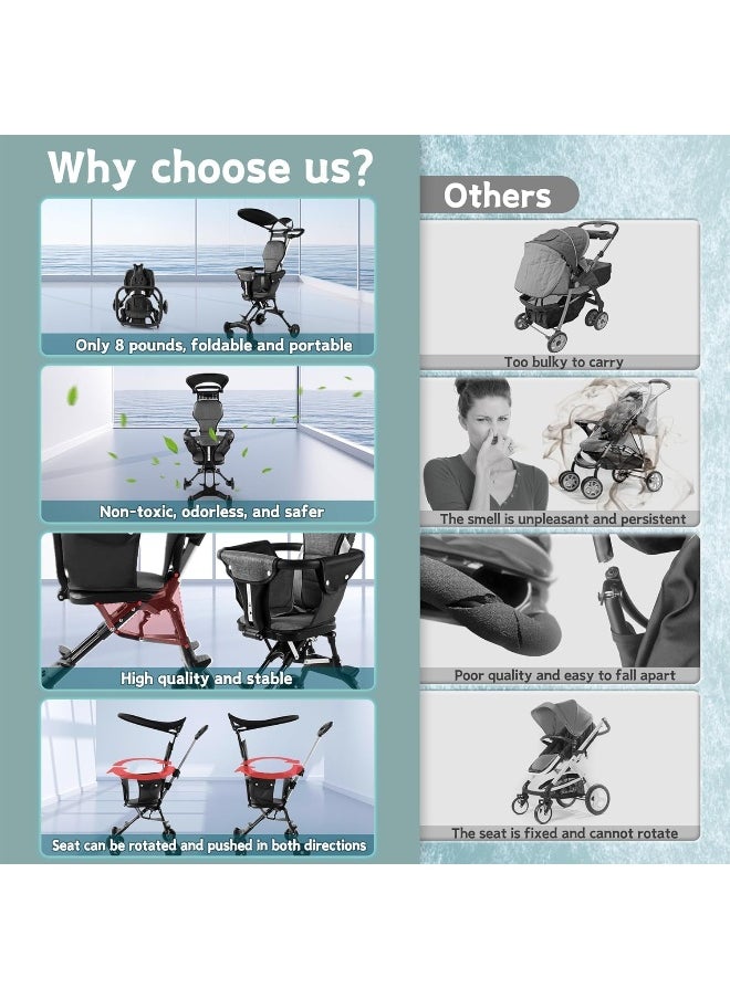 U HOOME Baby Stroller, Portable Travel Stroller for Airplane with Mini Umbrella, Lightweight and Compact Stroller with 360° Two-Way Rotational Seat, Coast Rider Stroller with One Hand Easy Fold (Grey)