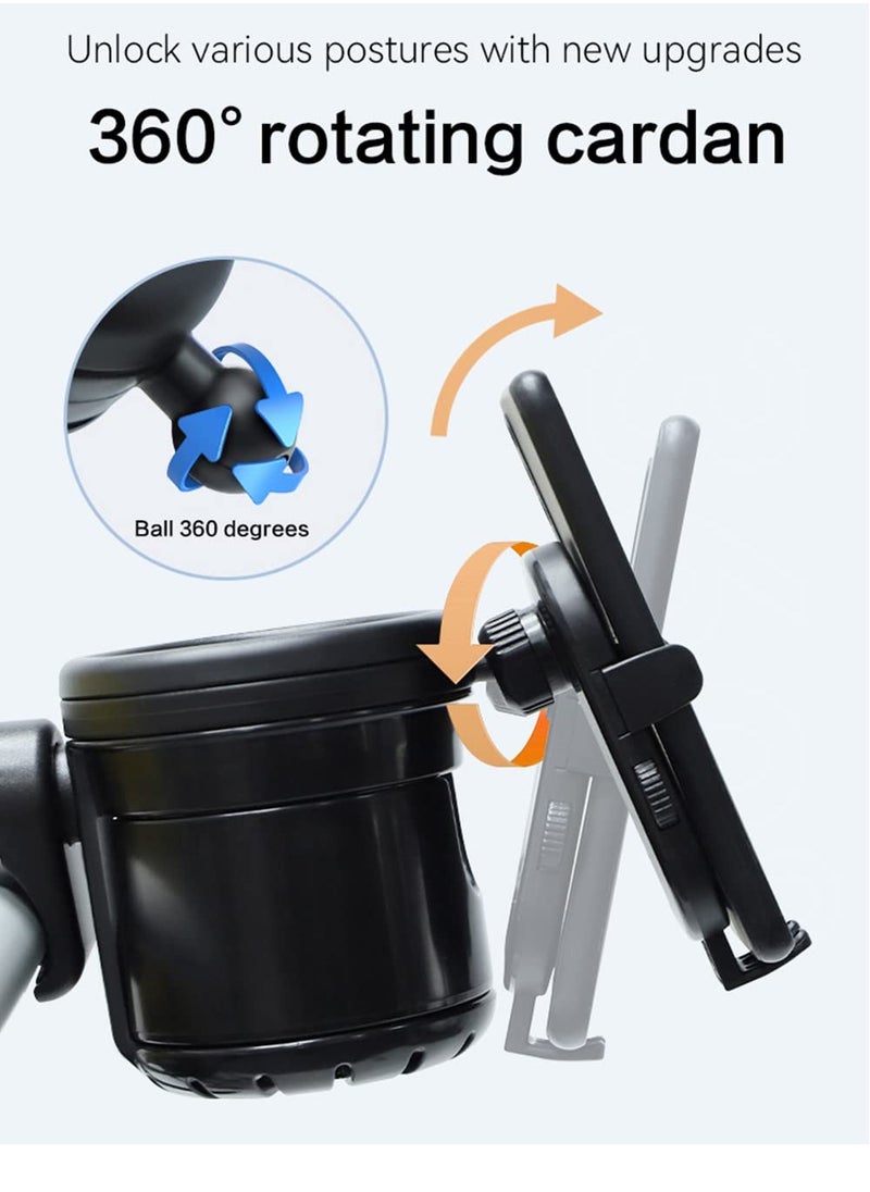 Cup Holder Upgraded Universal 3-in-1 Cup Holder with Phone Holder Organizer Accommodates two cups 360° Rotation One-hand Operationm for Stroller Bike Walker Wheelchair Scooter