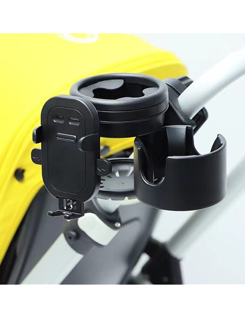 Cup Holder Upgraded Universal 3-in-1 Cup Holder with Phone Holder Organizer Accommodates two cups 360° Rotation One-hand Operationm for Stroller Bike Walker Wheelchair Scooter