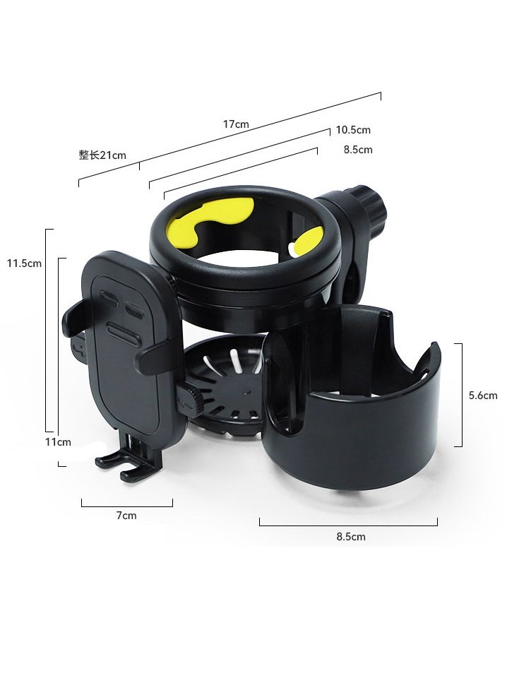 Cup Holder Upgraded Universal 3-in-1 Cup Holder with Phone Holder Organizer Accommodates two cups 360° Rotation One-hand Operationm for Stroller Bike Walker Wheelchair Scooter