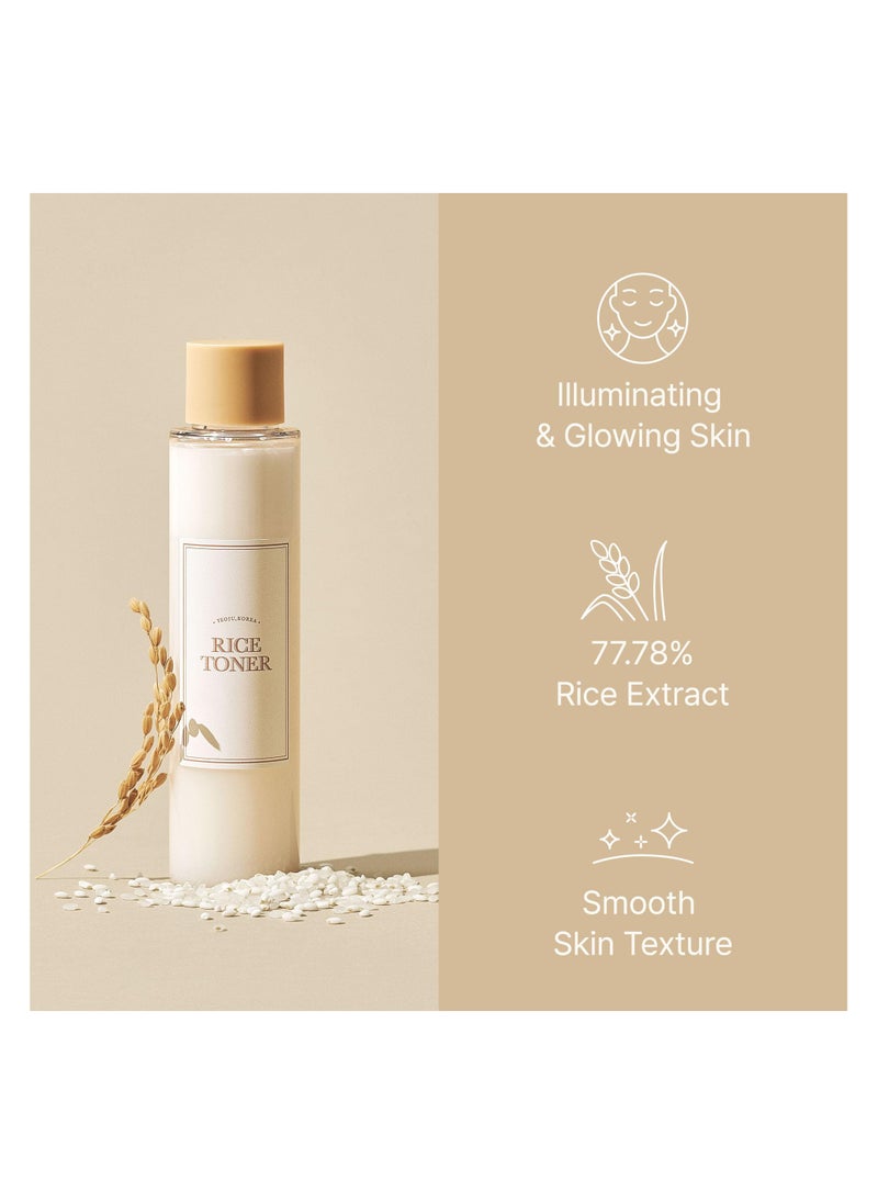 Hydrating Rice Toner for Glowing Skin - 77.78% Rice Extract, Milky Essence with Niacinamide, Vegan & Fragrance-Free, Deep Moisturization for Dry, Dull, Combination Skin, 5.07 Fl Oz