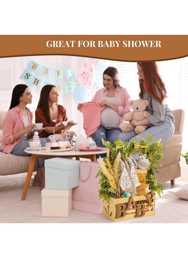 Wooden Baby Shower Crate Closet, Baby Storage Crate with Handle, Basket for Baby Shower Gifts, Welcome Gift Basket for Newborn Boys Girls, Pregnancy Gifts for New Parents