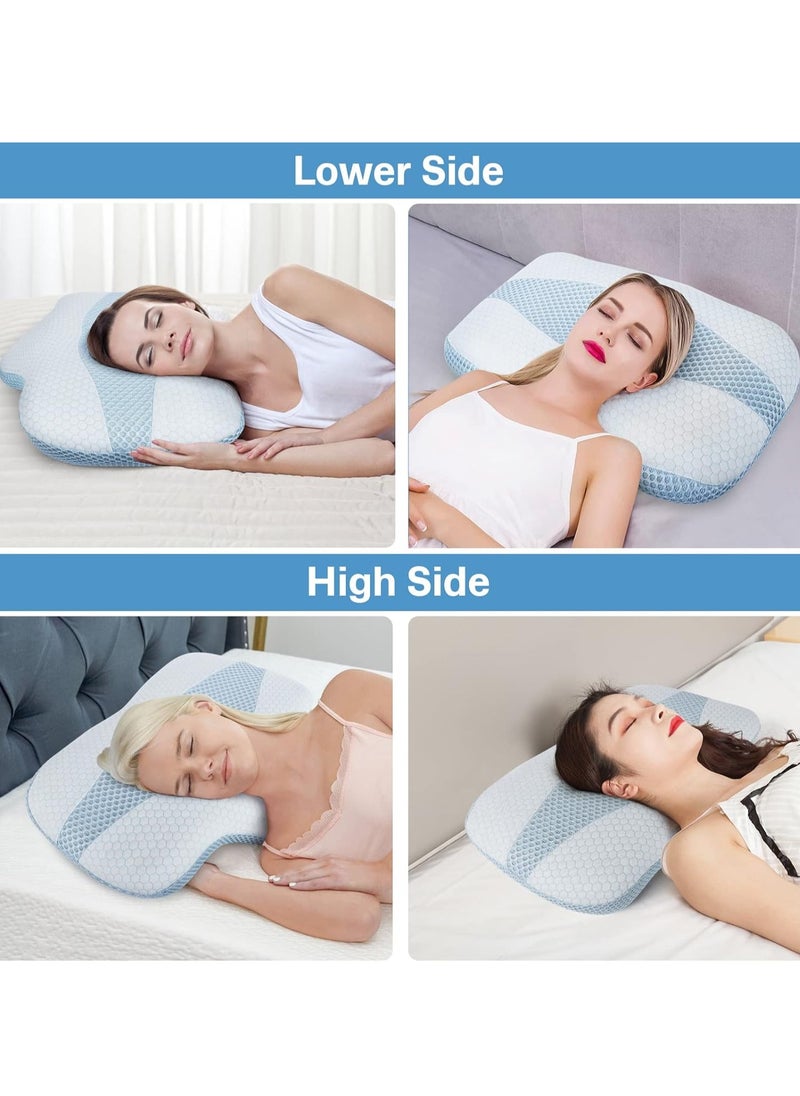 Cervical Pillow for Neck Pain Relief, Hollow Design Odorless Memory Foam Neck Pillows with Cooling Case, Ergonomic Head Support Pillow for Sleeping, Contour Support for Side Back Sleepers