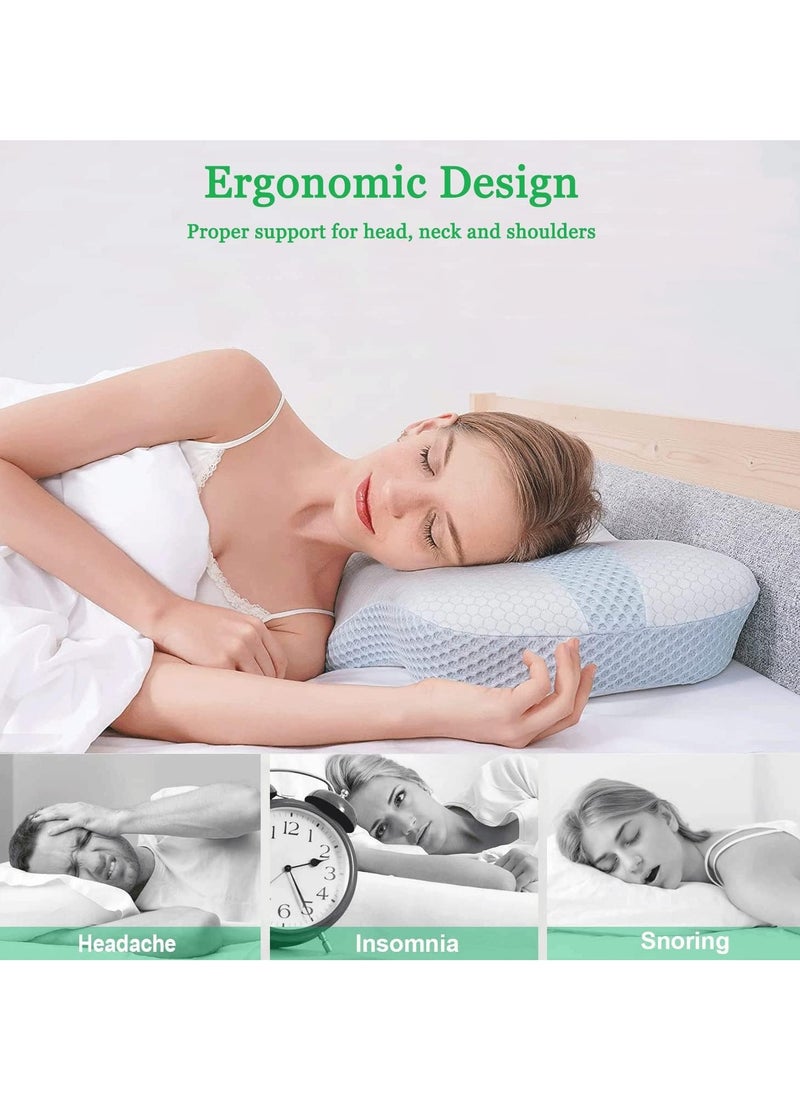 Cervical Pillow for Neck Pain Relief, Hollow Design Odorless Memory Foam Neck Pillows with Cooling Case, Ergonomic Head Support Pillow for Sleeping, Contour Support for Side Back Sleepers