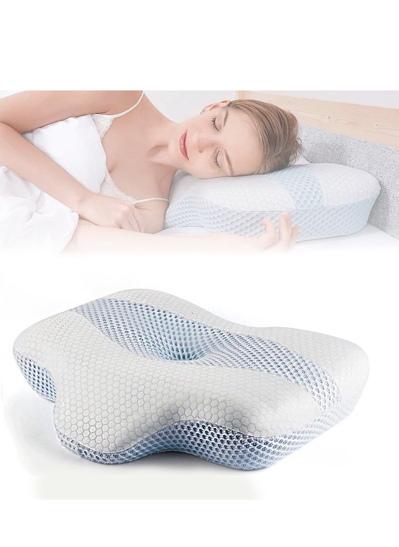 Cervical Pillow for Neck Pain Relief, Hollow Design Odorless Memory Foam Neck Pillows with Cooling Case, Ergonomic Head Support Pillow for Sleeping, Contour Support for Side Back Sleepers