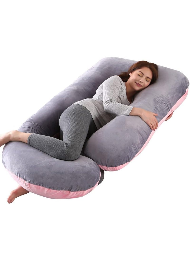 Saffron rabbit Comfort Pregnancy Pillow J Shape Sleeping Maternity Pregnancy Pillow Full Body Support for Back HIPS Legs Belly for Pregnant WomenRemovable Washable Velvet Cover Grey