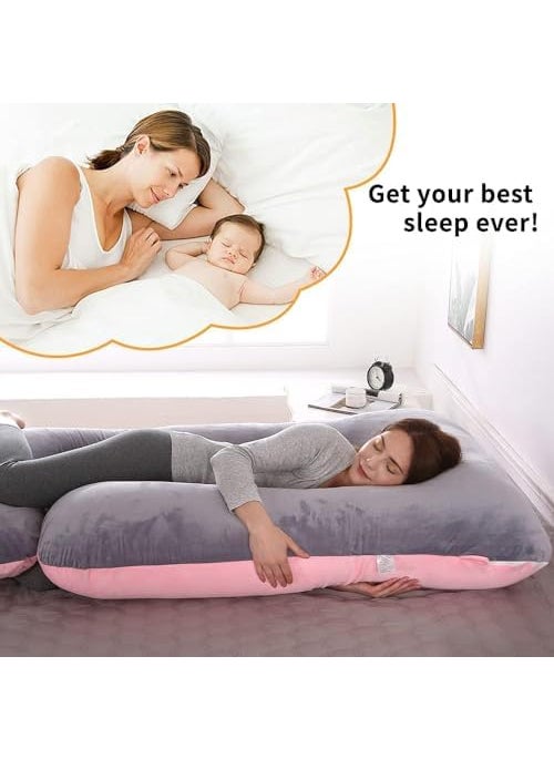 Saffron rabbit Comfort Pregnancy Pillow J Shape Sleeping Maternity Pregnancy Pillow Full Body Support for Back HIPS Legs Belly for Pregnant WomenRemovable Washable Velvet Cover Grey