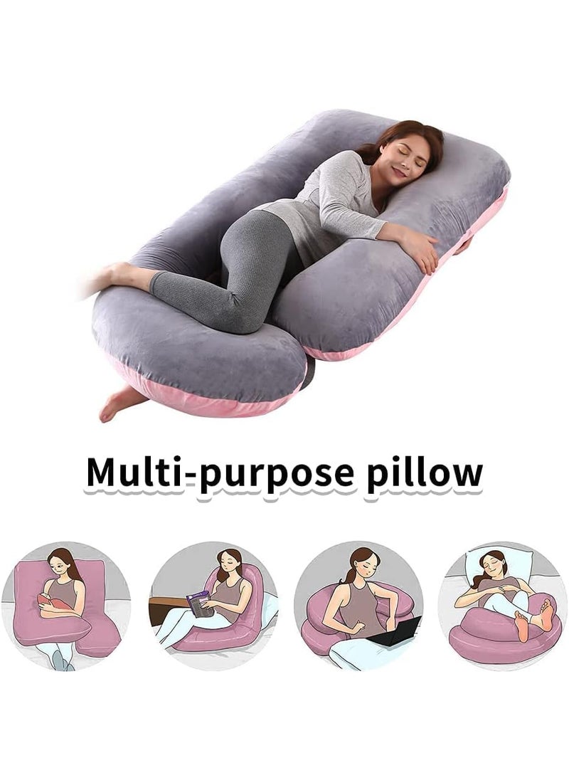 Saffron rabbit Comfort Pregnancy Pillow J Shape Sleeping Maternity Pregnancy Pillow Full Body Support for Back HIPS Legs Belly for Pregnant WomenRemovable Washable Velvet Cover Grey