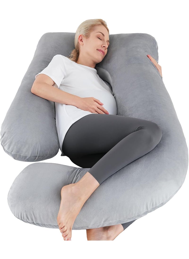 GADDA CO Pregnancy Pillows for Sleeping JShape Full Body Pillow and Maternity Support for Back HIPS Legs Belly for Pregnant Women with Removable Washable Velvet Cover Grey
