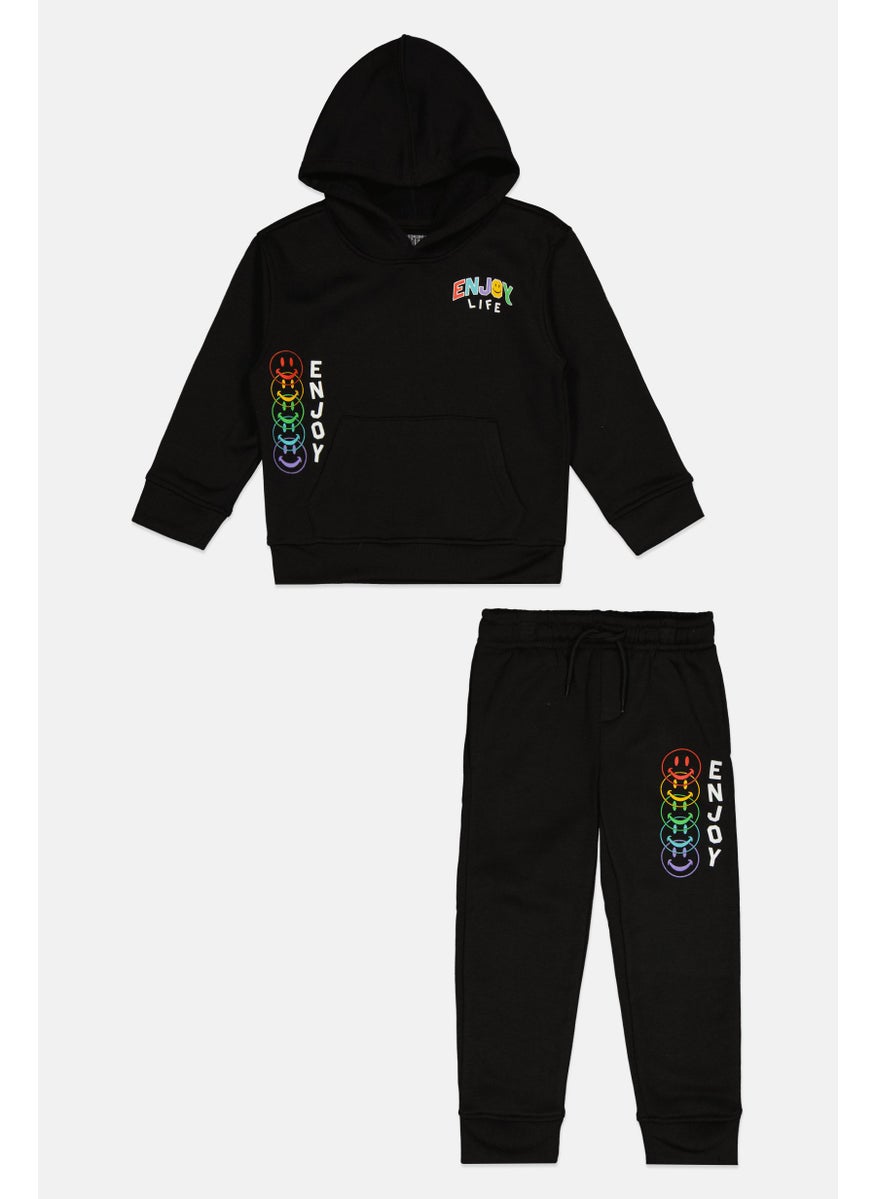 Toddlers Boy 2 Pcs Graphic Print Hoodie And Jogger Pant Set, Black