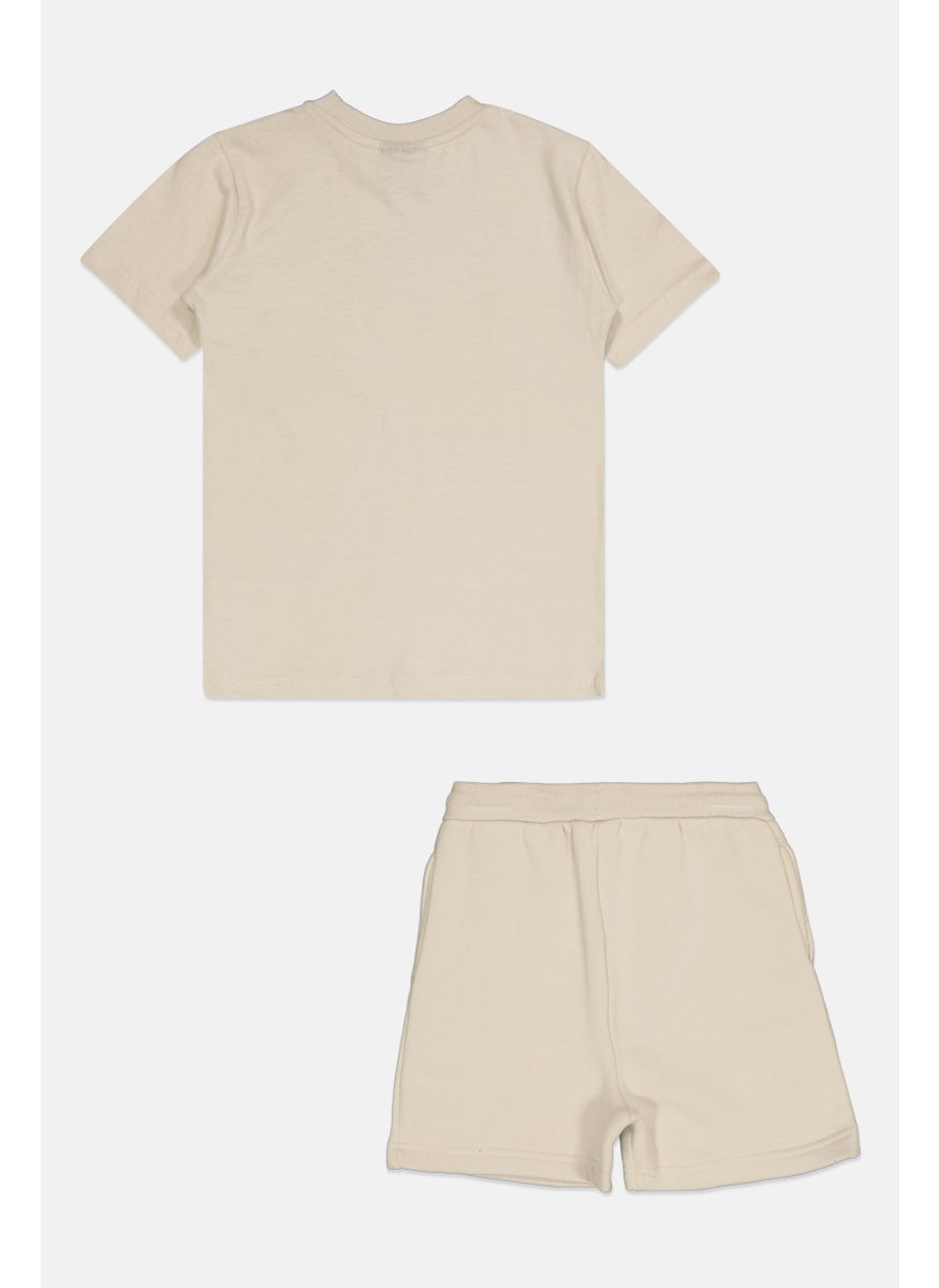 Kids Boy 2 Pieces Graphic Print Short Sleeve Top And Short Set, Beige