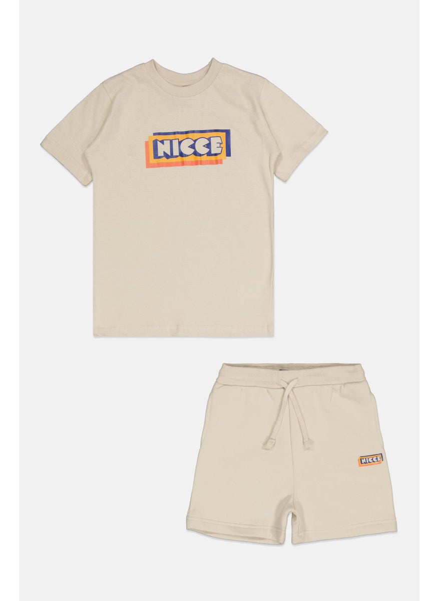 Kids Boy 2 Pieces Graphic Print Short Sleeve Top And Short Set, Beige
