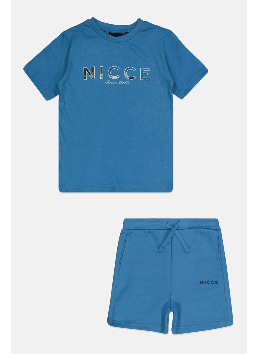 Kids Boy 2 Pieces Graphic Print Top And Bottom Set, Deep Blue