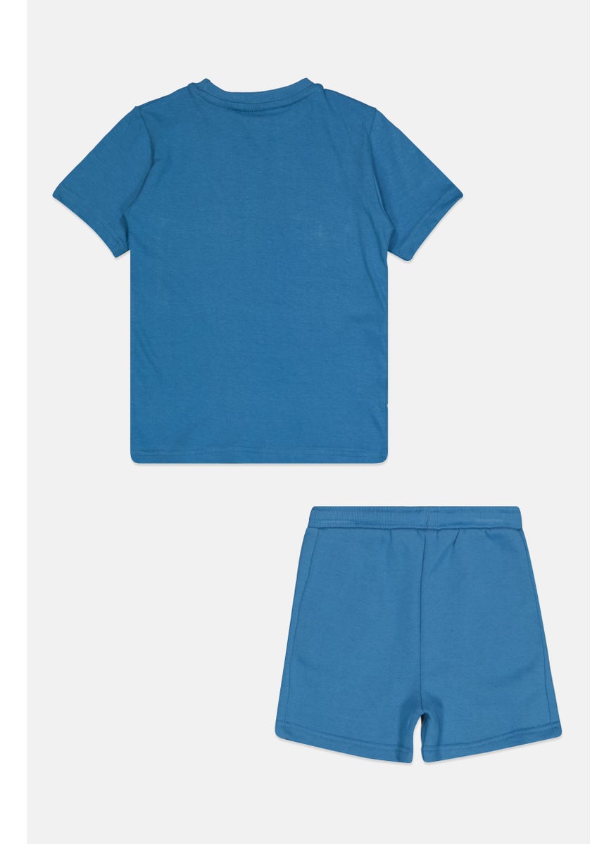 Kids Boy 2 Pieces Graphic Print Top And Bottom Set, Deep Blue
