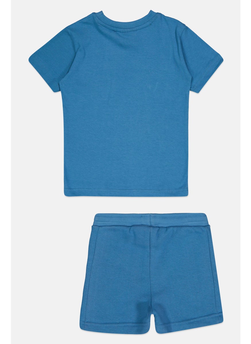 Toddlers Boy 2 Pieces Graphic Print Top And Bottom Set, Deep Blue