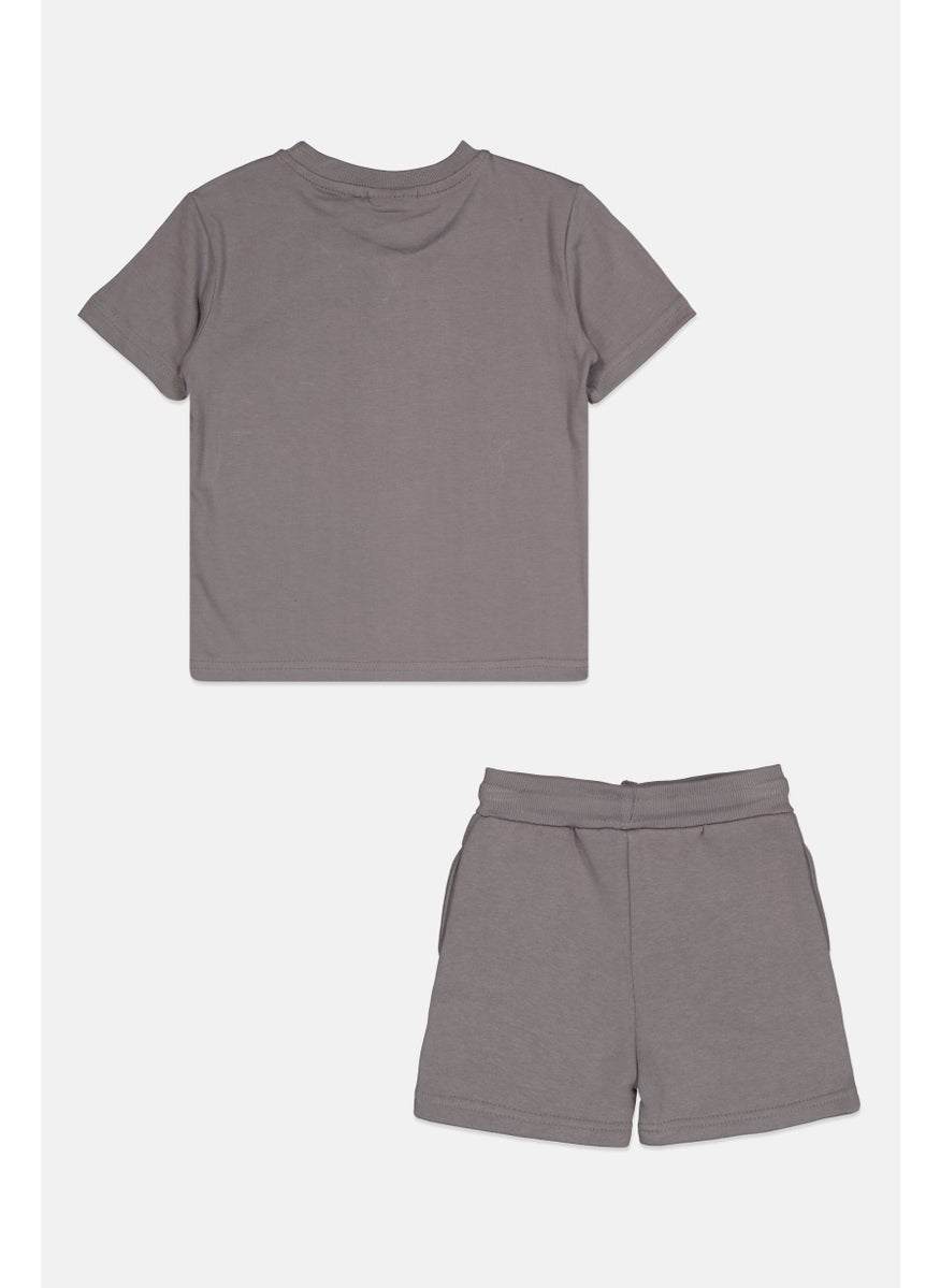Toddlers 2 Peices Boy Brand Logo Top And Short Set, Grey