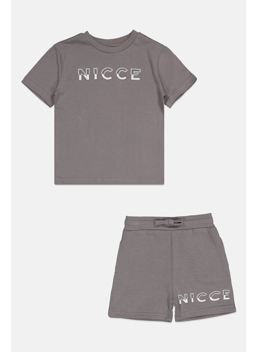 Toddlers 2 Peices Boy Brand Logo Top And Short Set, Grey