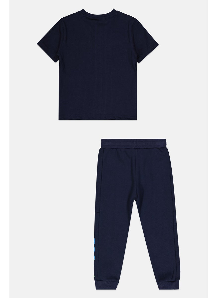 Toddlers Boy Brand Logo Short Sleeve T-Shirt And Sweatpants Set, Navy