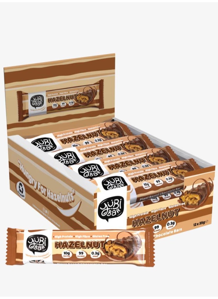 YuBi Bar YUBI VEGAN Protein Bars Hazelnuts- 99 Calories High in Protein and Fiber Low in Sugar, Gluten and Dairy Free. Pack of 12