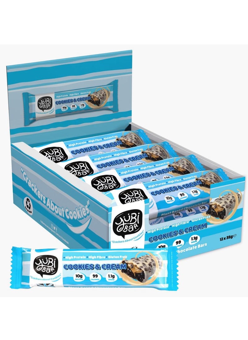 YuBi Bar YUBI VEGAN Protein Bars Cookies and Cream - 99 Calories High in Protein and Fiber Low in Sugar, Gluten and Dairy Free. Pack of 12