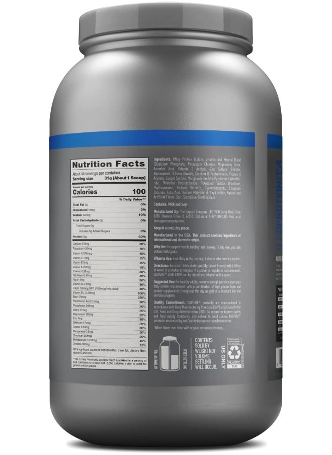 Zero Carb Whey Protein Isolate Powder with Vitamin C & Zinc for Immune Support, 25g Protein, & Keto Friendly - Creamy Vanilla, 3 Lbs ,41 Servings (1.36 KG)