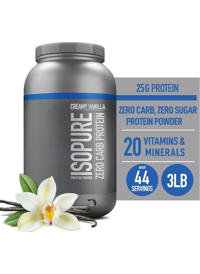 Zero Carb Whey Protein Isolate Powder with Vitamin C & Zinc for Immune Support, 25g Protein, & Keto Friendly - Creamy Vanilla, 3 Lbs ,41 Servings (1.36 KG)