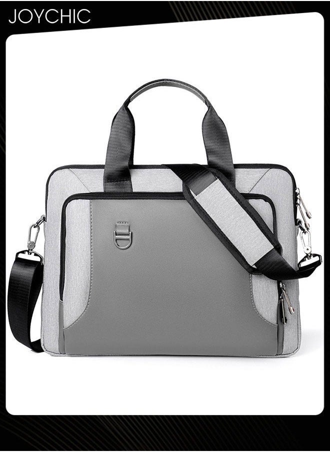 13.3/14 Inch Business Multi-Pocket Laptop Sleeve Briefcase Large Capacity Shoulder Bag Electronic Accessories Organizer Waterproof Messenger Carrying Case Grey