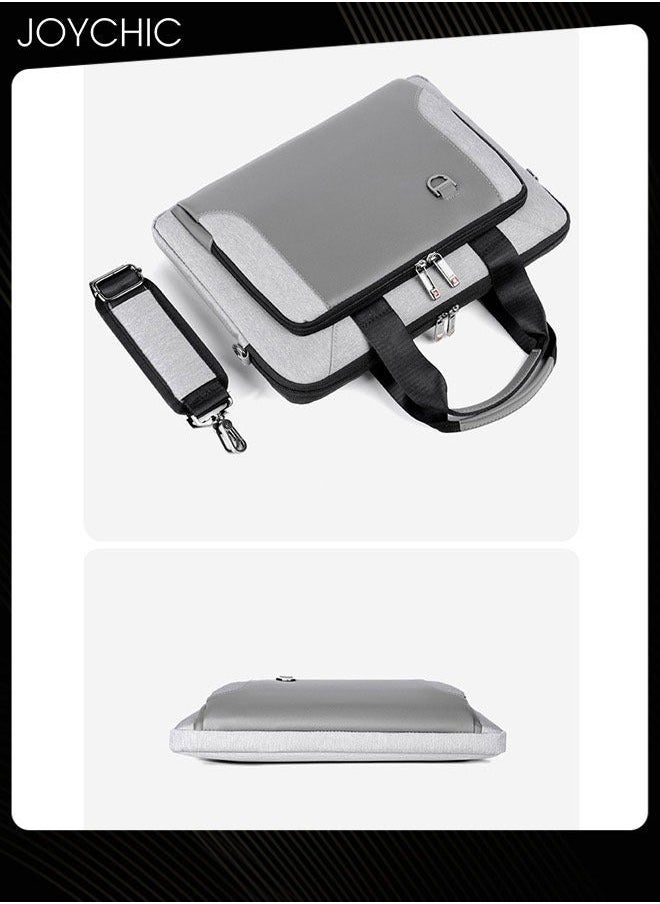 13.3/14 Inch Business Multi-Pocket Laptop Sleeve Briefcase Large Capacity Shoulder Bag Electronic Accessories Organizer Waterproof Messenger Carrying Case Grey