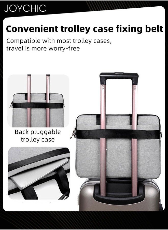 13.3/14 Inch Business Multi-Pocket Laptop Sleeve Briefcase Large Capacity Shoulder Bag Electronic Accessories Organizer Waterproof Messenger Carrying Case Grey
