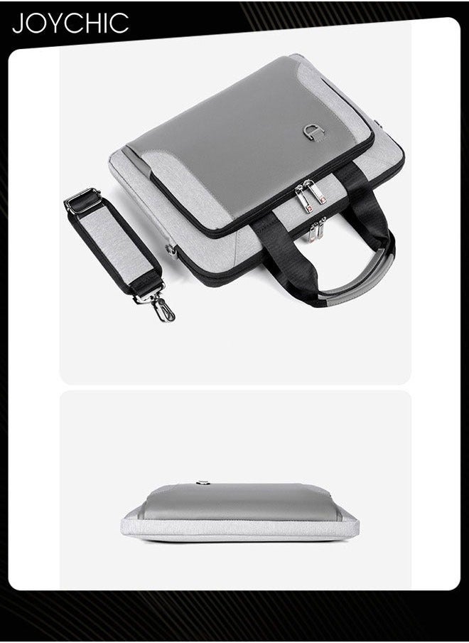 15.6 Inch Business Multi-Pocket Laptop Sleeve Briefcase Large Capacity Shoulder Bag Electronic Accessories Organizer Waterproof Messenger Carrying Case Grey