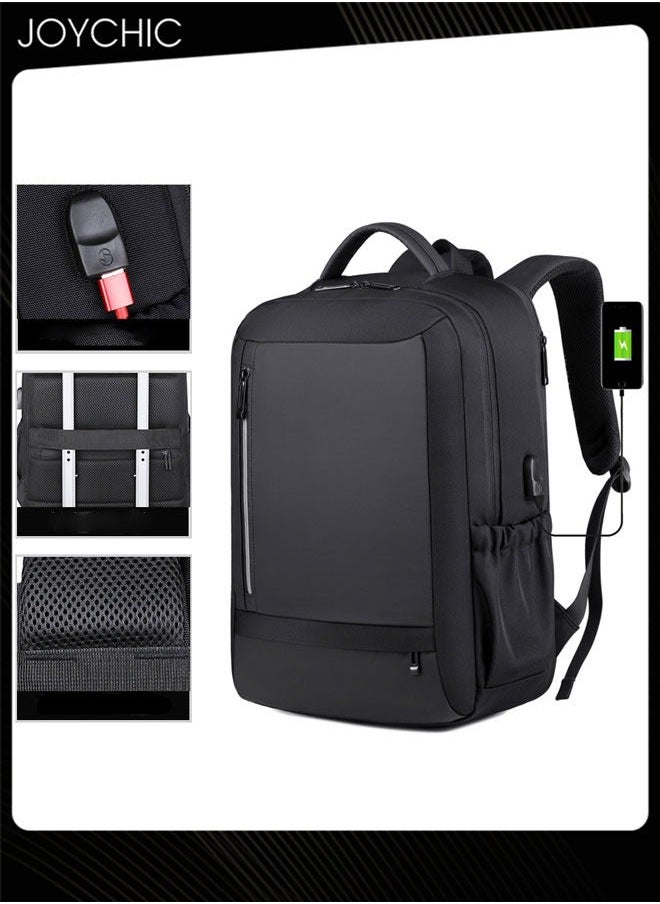 15.6 inch Oxford Functional Student Laptop Backpack Outdoor Travel Practical Daypack Large Capacity School bag With USB Port for Women Men Work Black