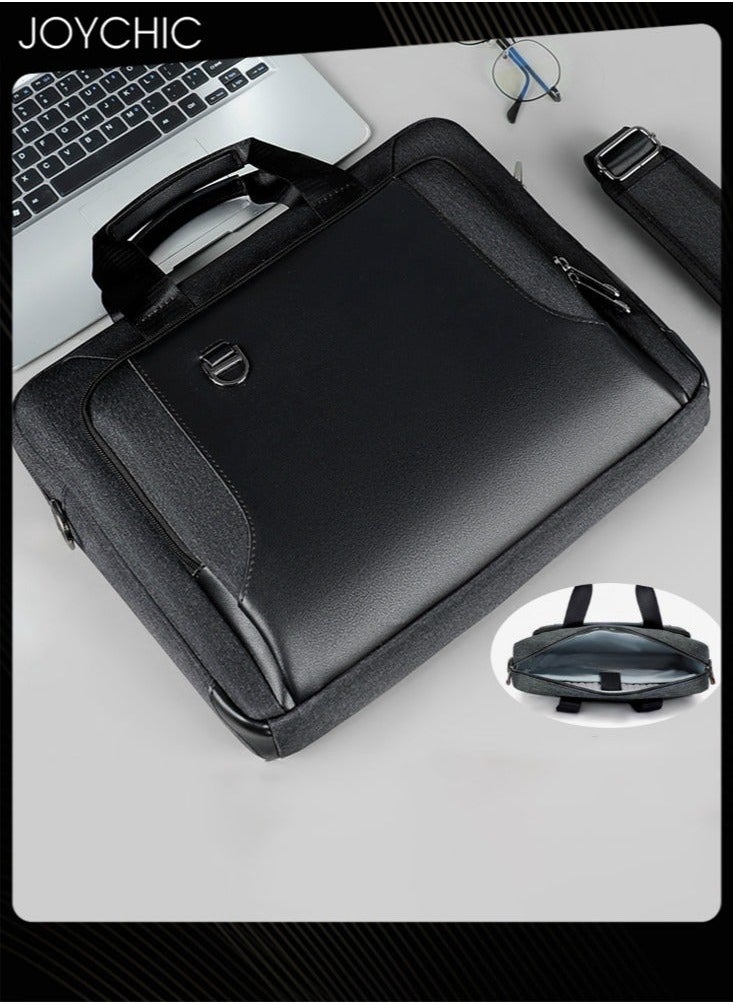 13.3/14 Inch Business Multi-Pocket Laptop Sleeve Briefcase Large Capacity Shoulder Bag Electronic Accessories Organizer Waterproof Messenger Carrying Case Black