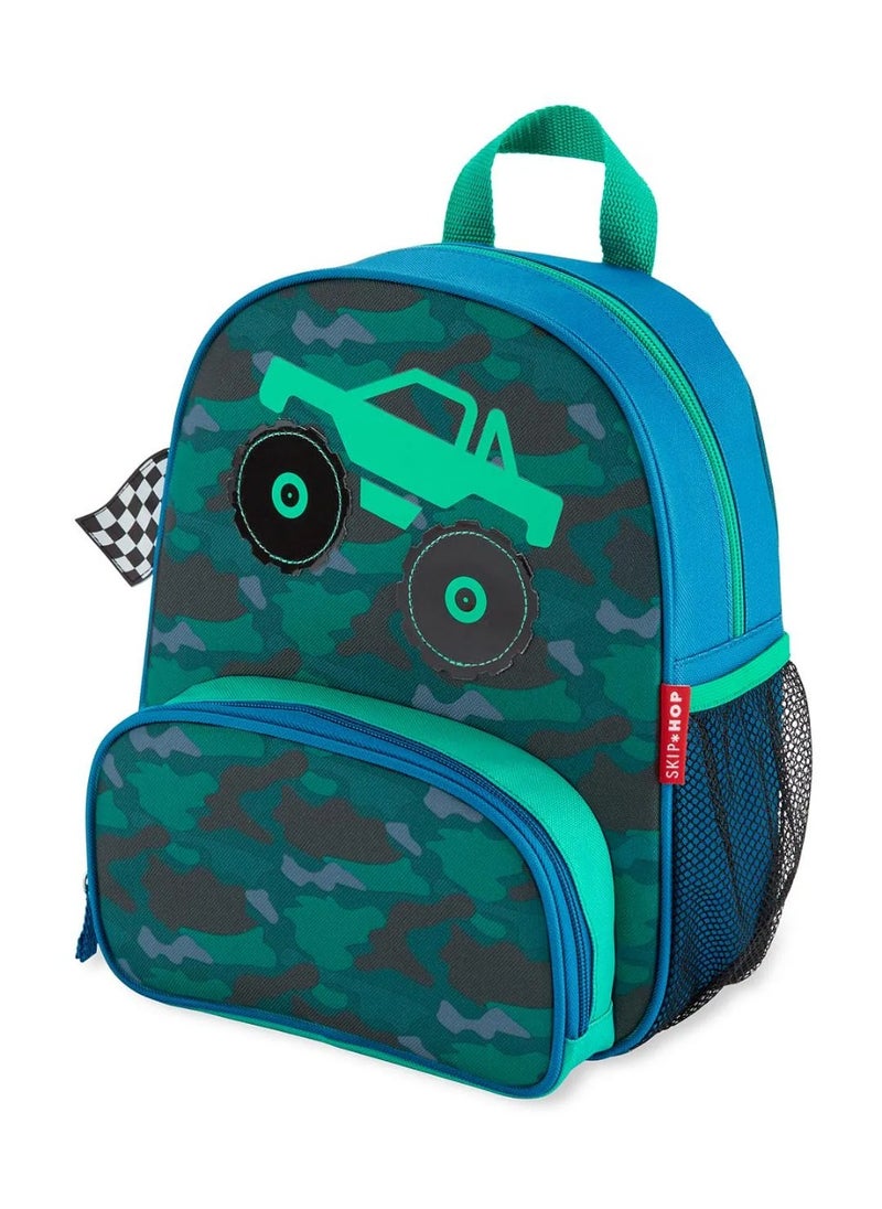 Skip Hop Spark Style Truck Design Kids Backpack, Preschool Backpack for Boys and Girls, Spacious, Adjustable Padded Straps, Side Mesh Bottle Pocket, Durable and Easy to Clean, Suitable for Ages 3 Years+, Green - 12 Inches