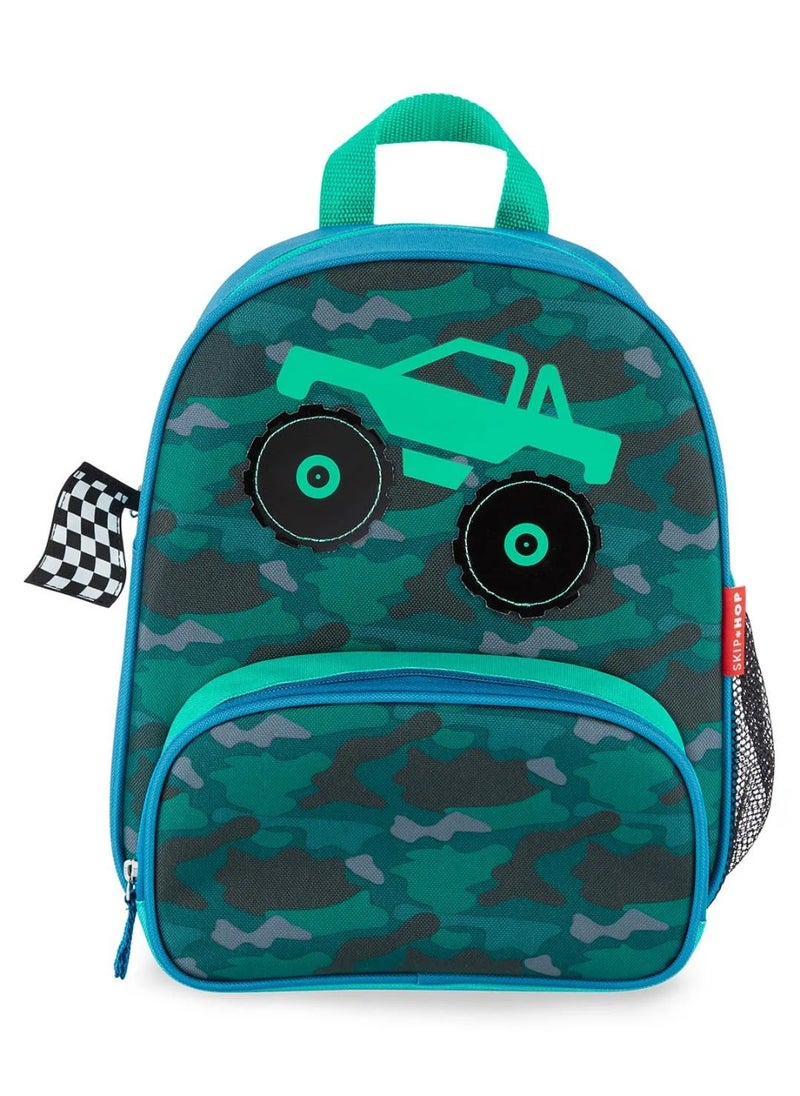 Skip Hop Spark Style Truck Design Kids Backpack, Preschool Backpack for Boys and Girls, Spacious, Adjustable Padded Straps, Side Mesh Bottle Pocket, Durable and Easy to Clean, Suitable for Ages 3 Years+, Green - 12 Inches