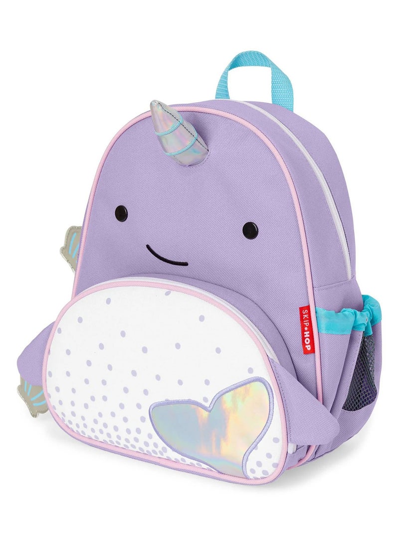 Skip Hop Zoo Backpack, Kids Backpack for School & Travel, Lightweight, Durable & Adjustable, Mesh Bottle Pocket & Wide Opening, Cute Animal Print for Girls & Boys, Narwhal, 3 Years+ - 12 Inches