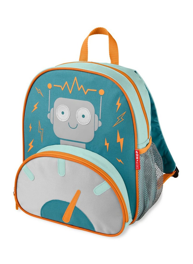 Skip Hop Spark Style Robot Design Kids Backpack, Preschool Backpack for Boys and Girls, Spacious, Adjustable Padded Straps, Side Mesh Bottle Pocket, Durable and Easy to Clean, Suitable for Ages 3 Years+, Green - 12 Inches
