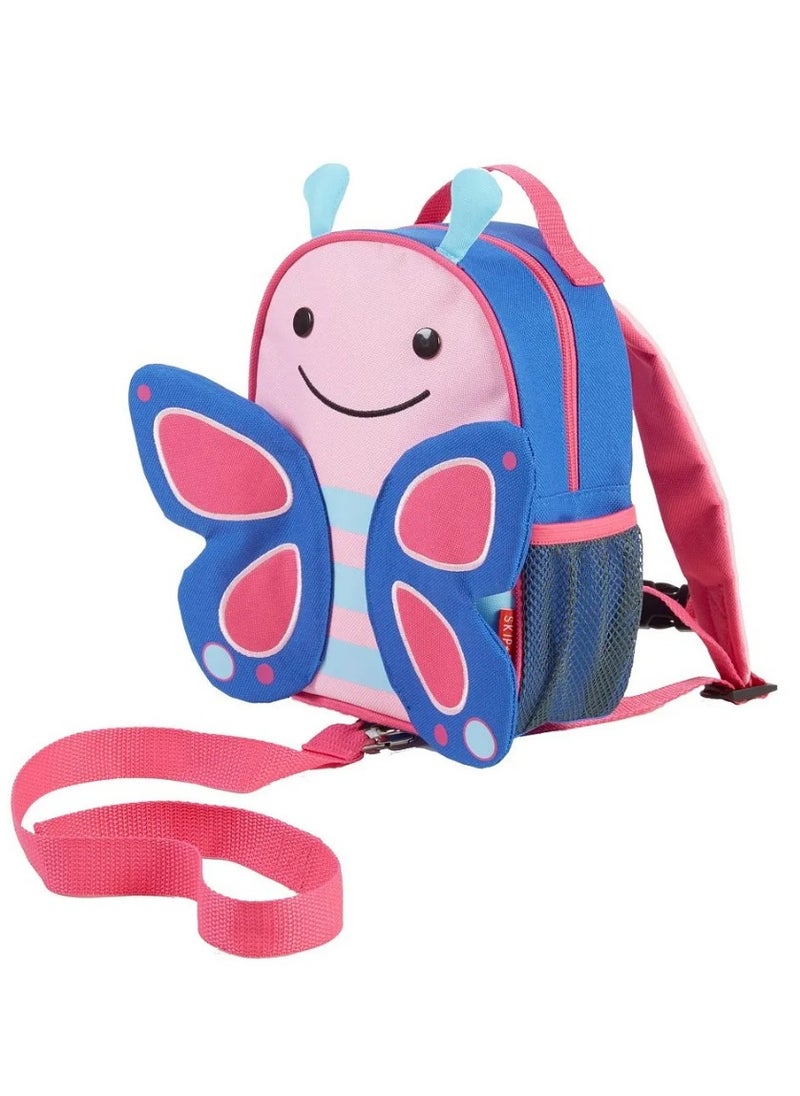 Skip Hop Zoolet Mini Backpack with Safety Tether, Toddler Harness with Adjustable Straps, Secure Wrist Strap and Bottle Pocket, Cute Travel Bag for Kids, Lightweight and Comfortable, Butterfly - 9 Inches