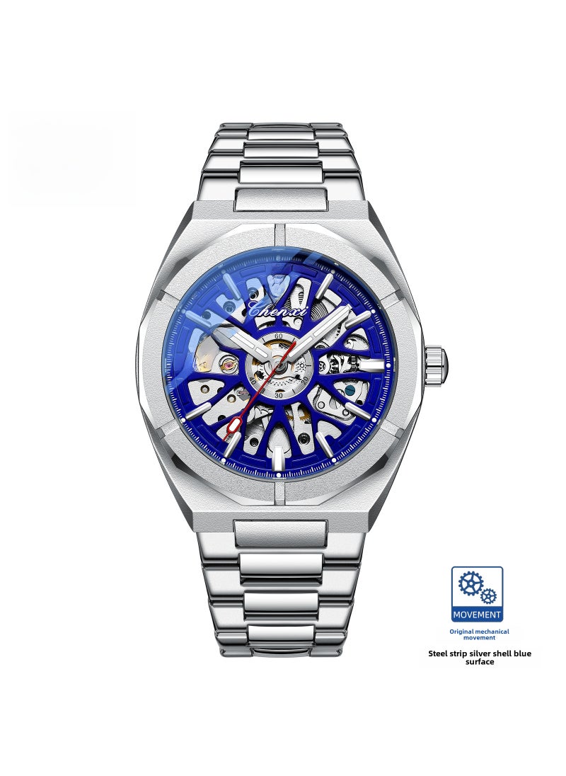 Sunrise Hollow Automatic Mens Mechanical WatchWhite shell blue face White shell blue face