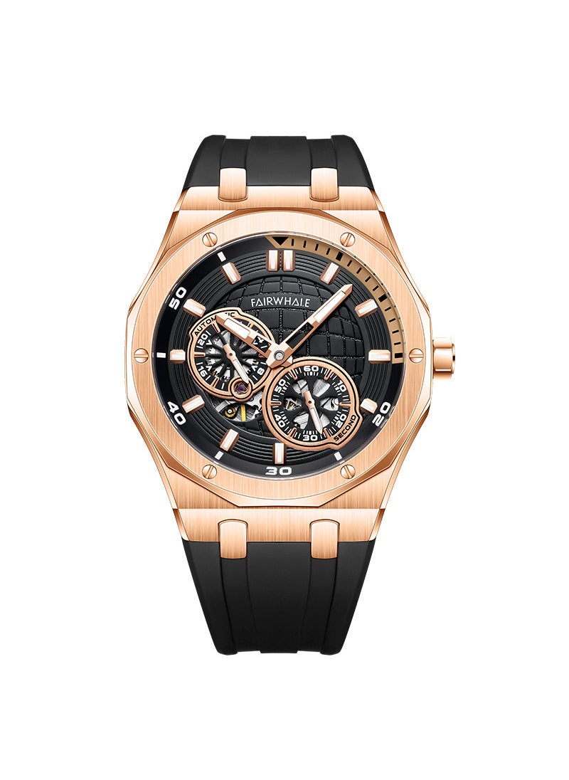 Mark Fairwhale Mens Planet Mechanical Watch FW-6460-R3 Rose Shell Rose Black Tape