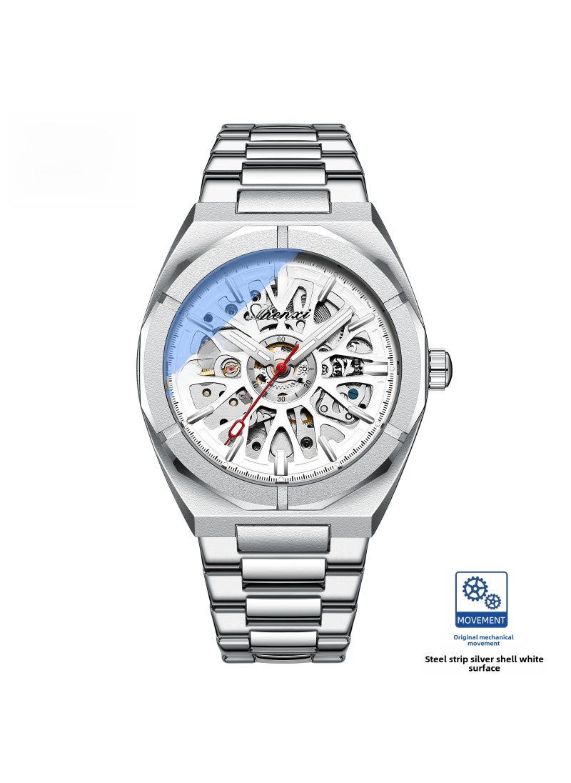 Sunrise Hollow Automatic Mens Mechanical WatchWhite Shell and White Face White Shell and White Face