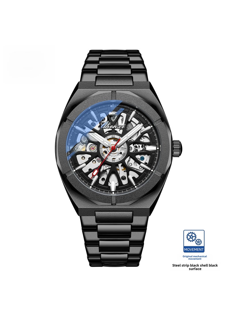 Sunrise Hollow Automatic Mens Mechanical Watch Black gun.