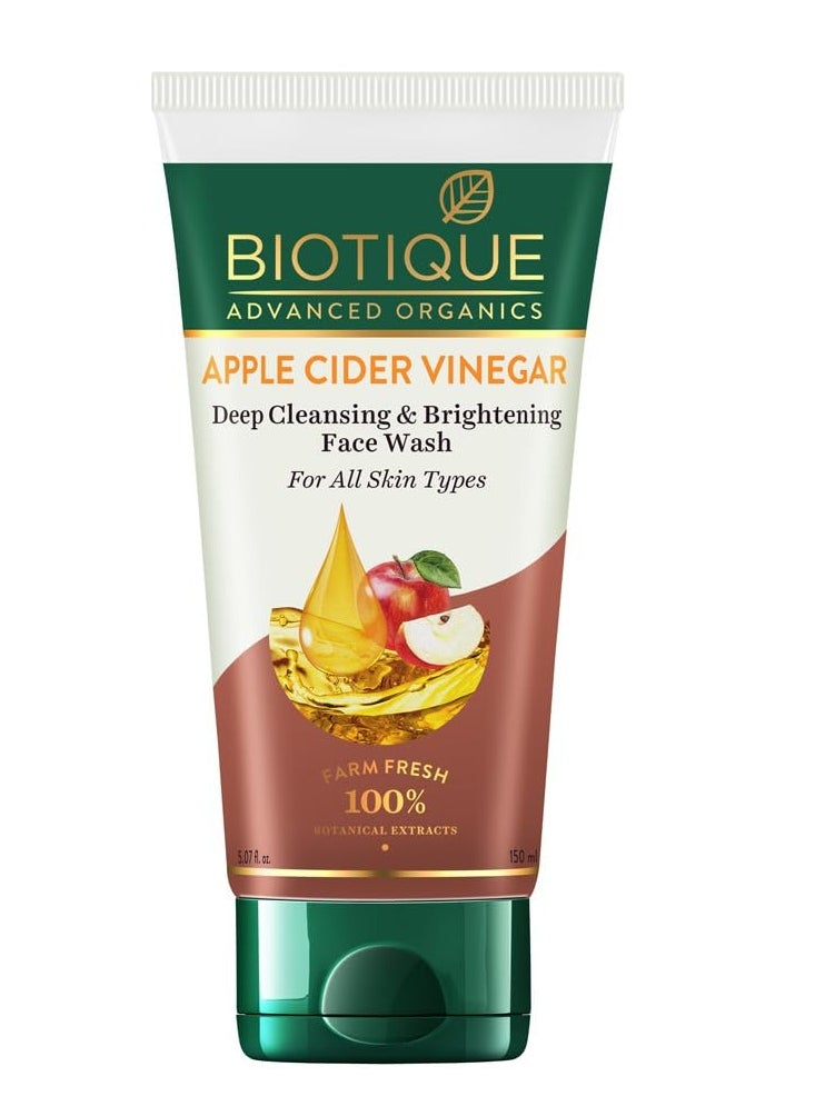 Biotique Apple Cider Vinegar Deep Cleansing Face Wash for All Skin Types, 150ml | Deep Cleansing & Exfoliation | 100% Botanical Extracts