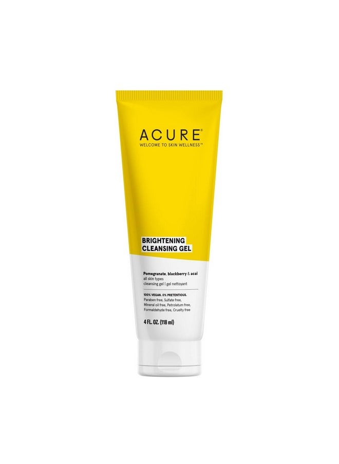 Acure Brightening Cleansing Gel - Vegan Cleanser for Radiant Skin - Pomegranate, Blackberry & Acai Infused - Antioxidant-Rich Gentle Formula for All Skin Types - 4 Fl Oz