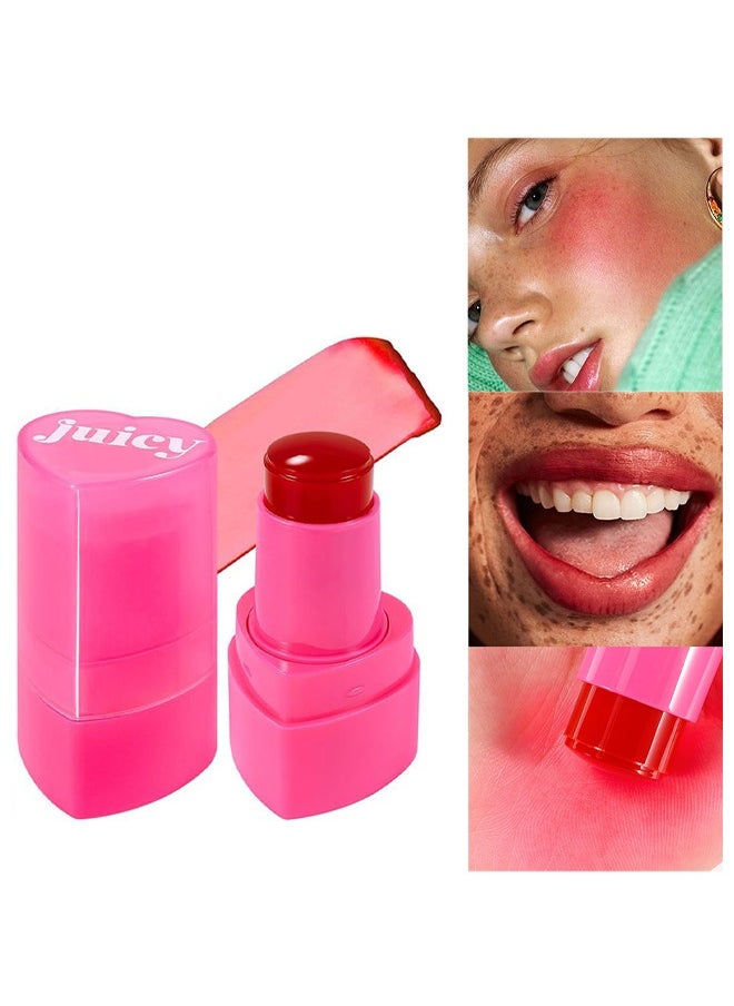 Juicy Jelly Lip + Cheek Tint,Multi-Use Water Jelly Tint Stick Sheer Lip & Cheek Stain Finish, 3-In-1 Cheek Blush & Eyeshadow & Lip Tinted Long-Lasting Moisture - 1,000+ Swipes Per Stick #01