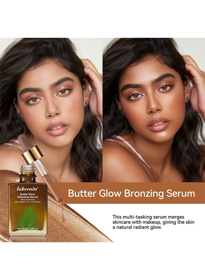 Butter Glow Bronzing Serum , Hydrating & Nourishing Tinted Serum – Lightweight, Non-Greasy Bronzing Drops for Even Skin Tone, Radiant Sunkissed Complexion – Skincare Makeup Primer & Highlighter (30ml)