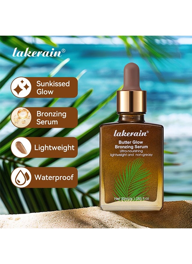 Butter Glow Bronzing Serum , Hydrating & Nourishing Tinted Serum – Lightweight, Non-Greasy Bronzing Drops for Even Skin Tone, Radiant Sunkissed Complexion – Skincare Makeup Primer & Highlighter (30ml)